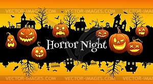 Halloween grunge banner with pumpkins and town - stock vector clipart