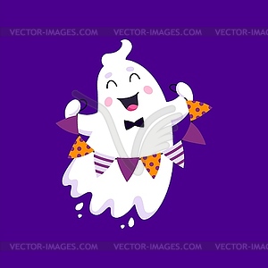 Funny cartoon Halloween kawaii ghost with flags - vector EPS clipart