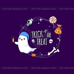 Halloween frame with funny kawaii ghosts, sweets - vector clip art