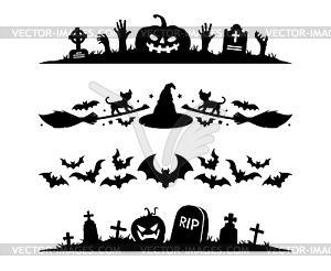 Scary silhouettes on Halloween dividers or borders - vector image