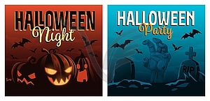 Halloween scary posters with sinister pumpkins - vector clip art