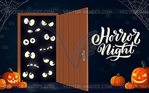 Halloween door with monster eyes glow in darkness - royalty-free vector image