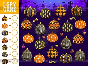 Halloween i spy game worksheet holiday pumpkins - vector EPS clipart