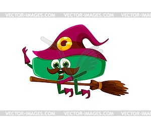 Cartoon Halloween math minus sign, witch character - vector image