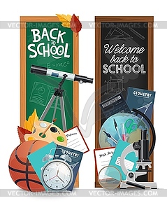 Back to school banners with school supplies - vector clip art