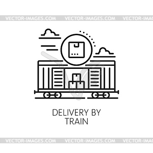 Delivery by train line icon, logistics or shipping - vector image