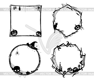 Black Halloween holiday frames, spooky pumpkins - vector EPS clipart