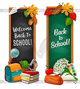 Back to school banners with school supplies - vector clipart