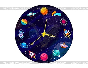 Galaxy space clock features space-themed elements - vector image