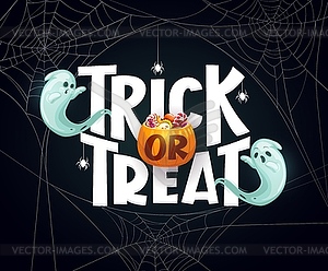 Trick or treat Halloween banner with funny ghosts - vector clip art