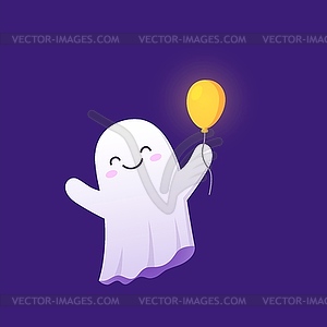 Halloween ghost character hold yellow balloon - vector image