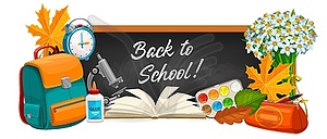 Chalkboard back to school writing and supplies - vector EPS clipart