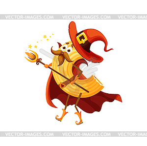 Cartoon Halloween pasta cornetti rigati wizard - royalty-free vector image