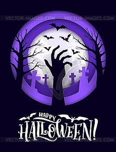 Halloween paper cut banner with zombie hand - vector clip art