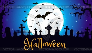 Halloween cemetery silhouette, banner - vector image