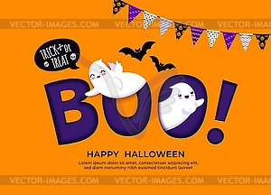 Boo paper cut, Halloween holiday funny ghosts, bat - vector image