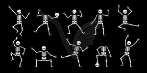 Танец скелетов на Хэллоуин. набор анимаций - векторное графическое изображение