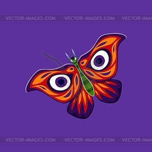 Cartoon Halloween butterfly peacock-eye character - vector image