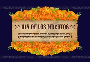 Day of dead banner with scroll and marigolds - vector clipart