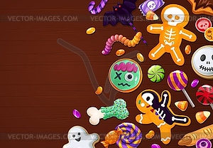 Halloween sweets, candies and cookies background - vector clip art