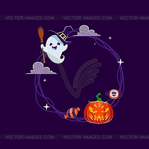 Halloween frame, round holiday border - vector image