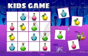 Halloween kids sudoku game with potion bottles - vector image