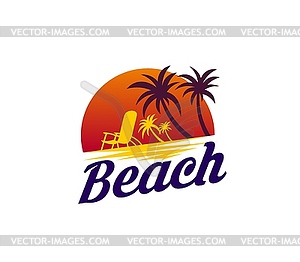 Summer tropical sunrise, palm trees island beach - vector image