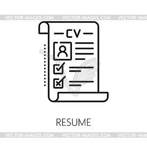 Resume, job search and recruitment line icon - vector clipart