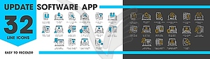 Update software app line icons set - vector clipart