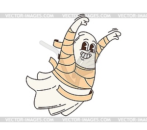 Cartoon groovy Halloween mummy ghost character - vector clip art