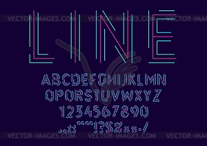 Line neon font, modern futuristic type or typeface - vector image