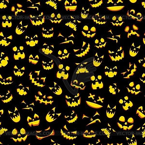 Halloween scary seamless pattern of pumpkin faces - vector clipart