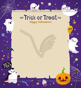 Halloween banner with vintage scroll and ghosts - vector image