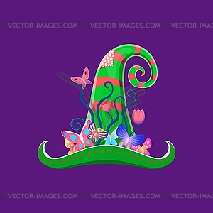 Cartoon Halloween hat with colorful butterflies - vector image