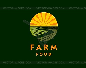 Agriculture rural farm field icon with landscape - vector image