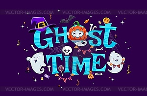 Баннер на Хэллоуин с милым забавным кавайным призраком - стоковый клипарт