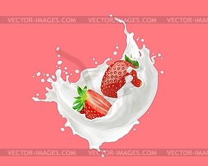 Ripe strawberry in milk cream or yoghurt drink - vector clipart / vector image