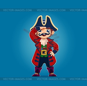 Cartoon boy kid pirate, young captain character - vector clip art
