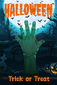 Halloween zombie hand on horror movie poster - vector image