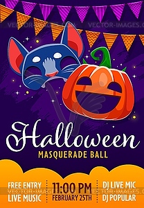 Рекламный плакат для вечеринки в честь Хэллоуина с забавными детскими масками - клипарт Royalty-Free