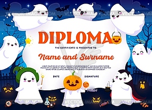 Kids diploma with Halloween ghost and sweets - vector clipart