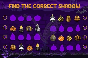 Найди правильную тень тыквы на Хэллоуин, игра - векторный клипарт EPS