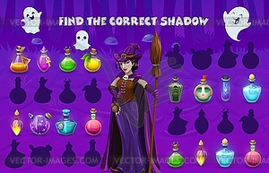 Halloween kids game with magic potion bottles - vector clip art