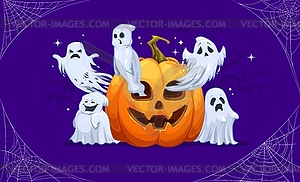 Halloween cartoon ghosts and pumpkin - vector clip art