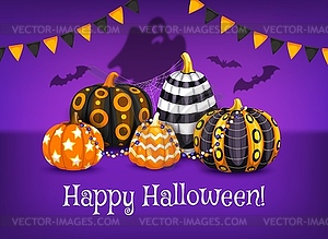 Halloween banner with scary ghost, flying bats - color vector clipart