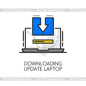 Laptop software update downloading color line icon - vector image