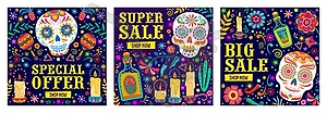 Mexican sale banners, day of dead holiday - vector image