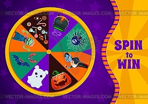 Halloween spin, fortune wheel, holiday roulette - vector image