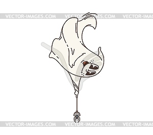 Ретро-заводной персонаж-призрак Хэллоуина с паутиной - изображение в векторе / векторный клипарт