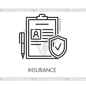 Job search and recruitment line icon of insurance - vector image